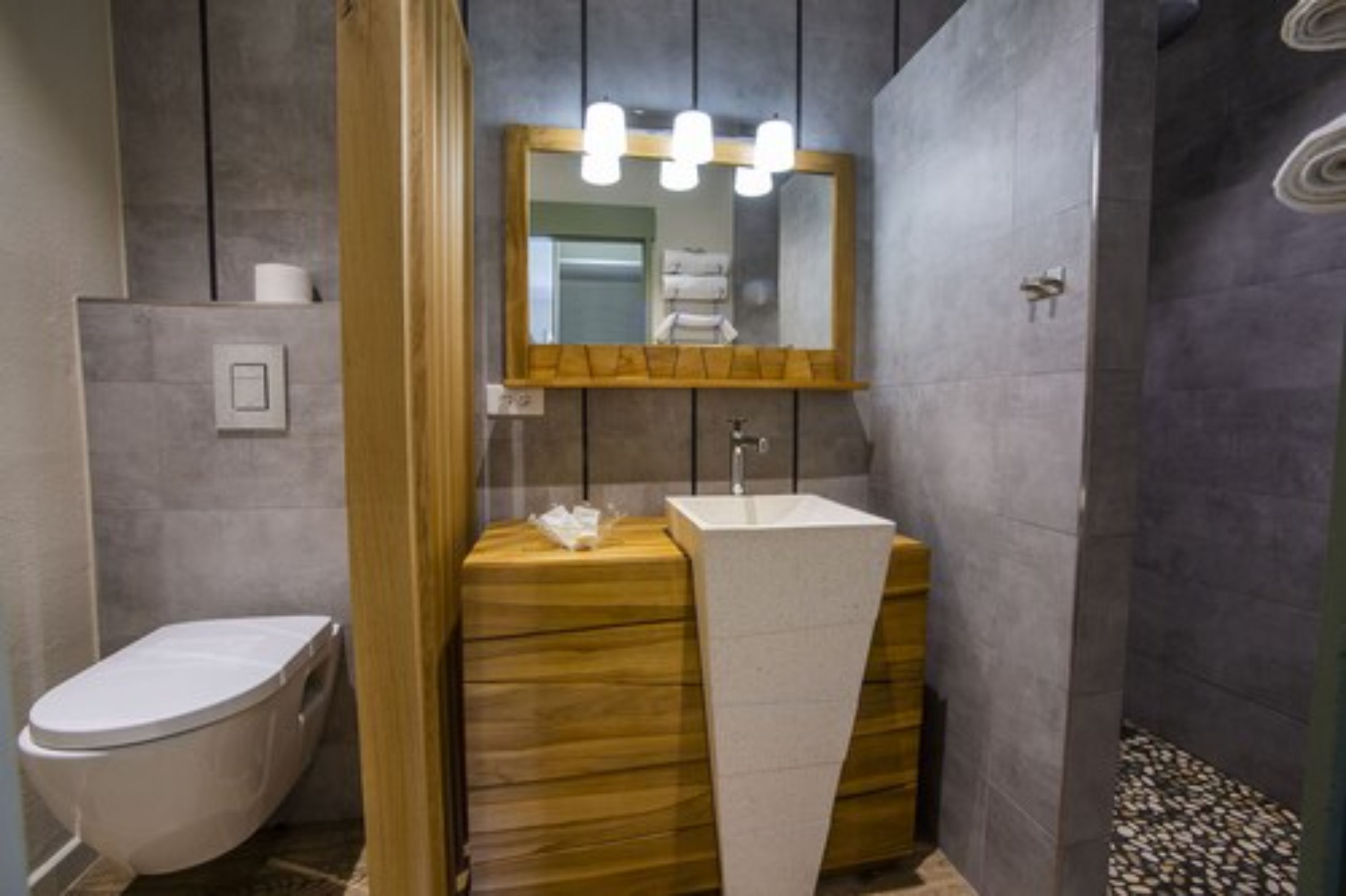 double or twin room | bathroom | shower, rainfall showerhead, free toiletries, hair dryer