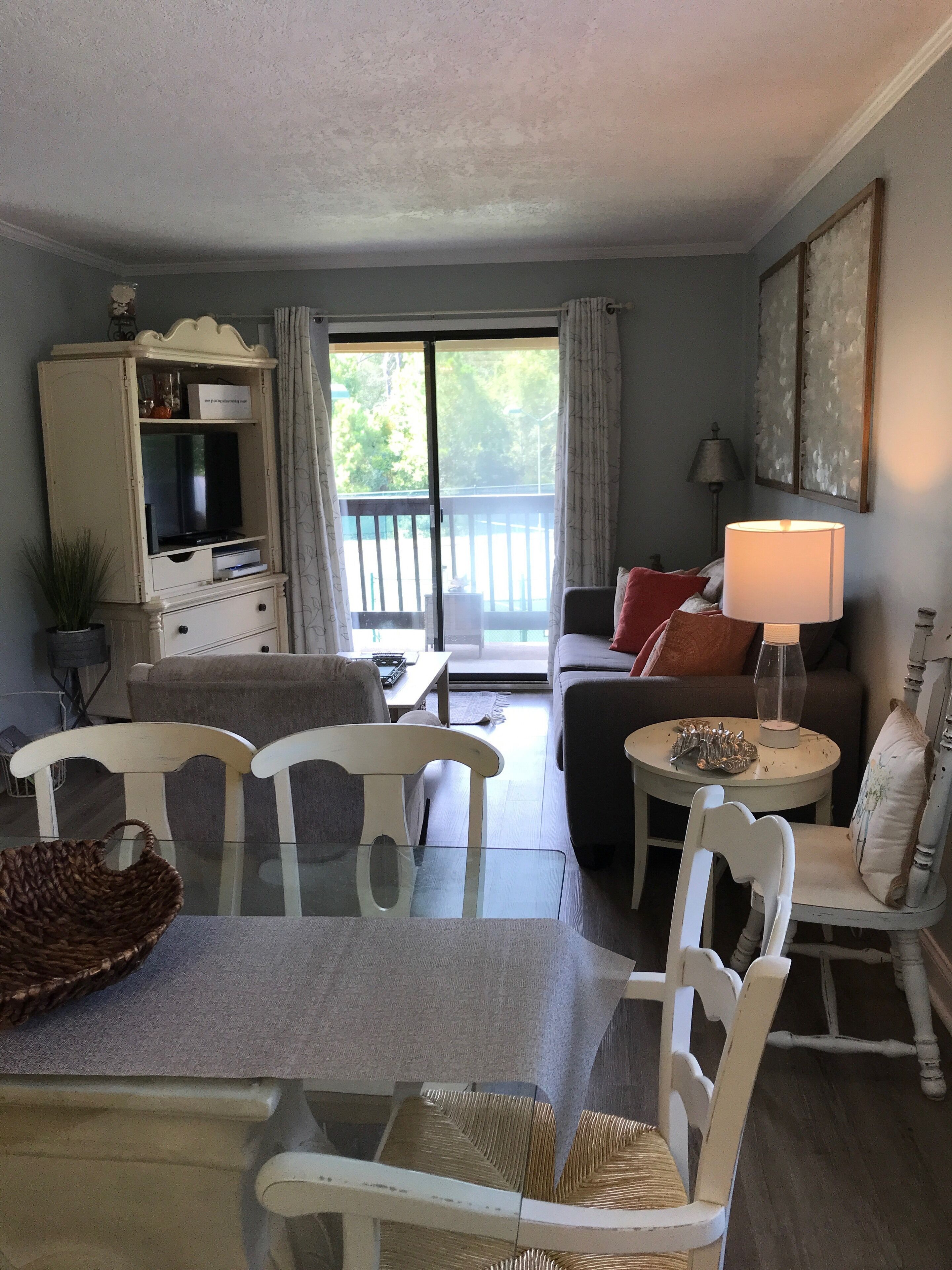 Smart TV, fireplace, DVD player, books