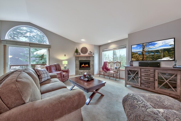 TV connectée, cheminée, lecteur de DVD