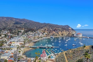 A coastal town with a marina, buildings, and a mountainous backdrop. - 11LT Lower: 2BD Home with Stunning Panoramic Views,BBQ, Spacious Balcony, WIFI (Avalon)
