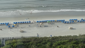 A beach with umbrellas and people. - MARRIOTT OCEAN WATCH (Myrtle Beach)
