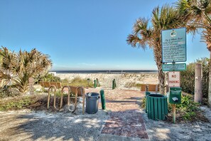 On the beach, sun-loungers, beach towels