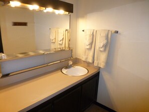 Ensemble douche/baignoire, sèche-cheveux, serviettes fournies, savon