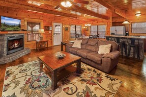 Smart TV, fireplace, DVD player