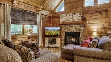 Una televisión, una chimenea