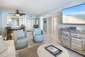 TV, DVD player, stereo