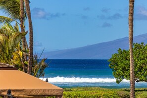 A beach view with palm trees and a clear sky. - Honua Kai | Ocean View (Partial) 3 BR | Free Car w/ 6+ Nights | HKH-150 (Lahaina)