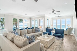 Smart TV, fireplace, table football, music library - SALER SHORES: 4-Story Gulf Front Home w/ Pool, Game Room, Elevator in Private Community! (Miramar Beach)