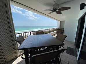 Outdoor dining - "Breakers East 501" Gulf Front 2BR/2BA End Unit Beach setup included (Destin)