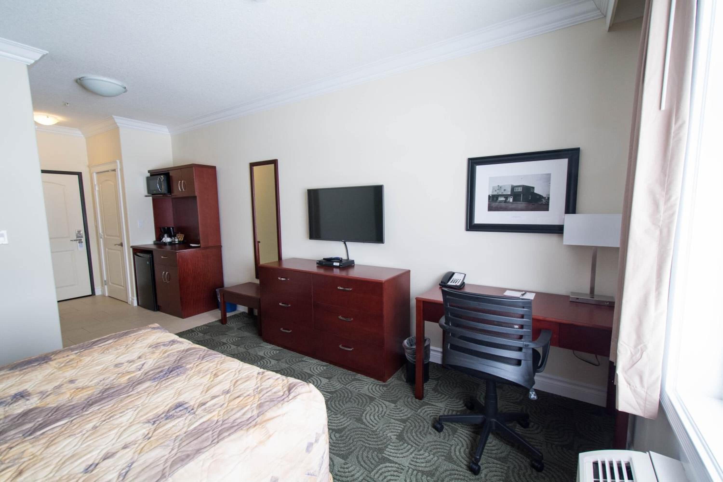 desk, blackout curtains, soundproofing, iron/ironing board