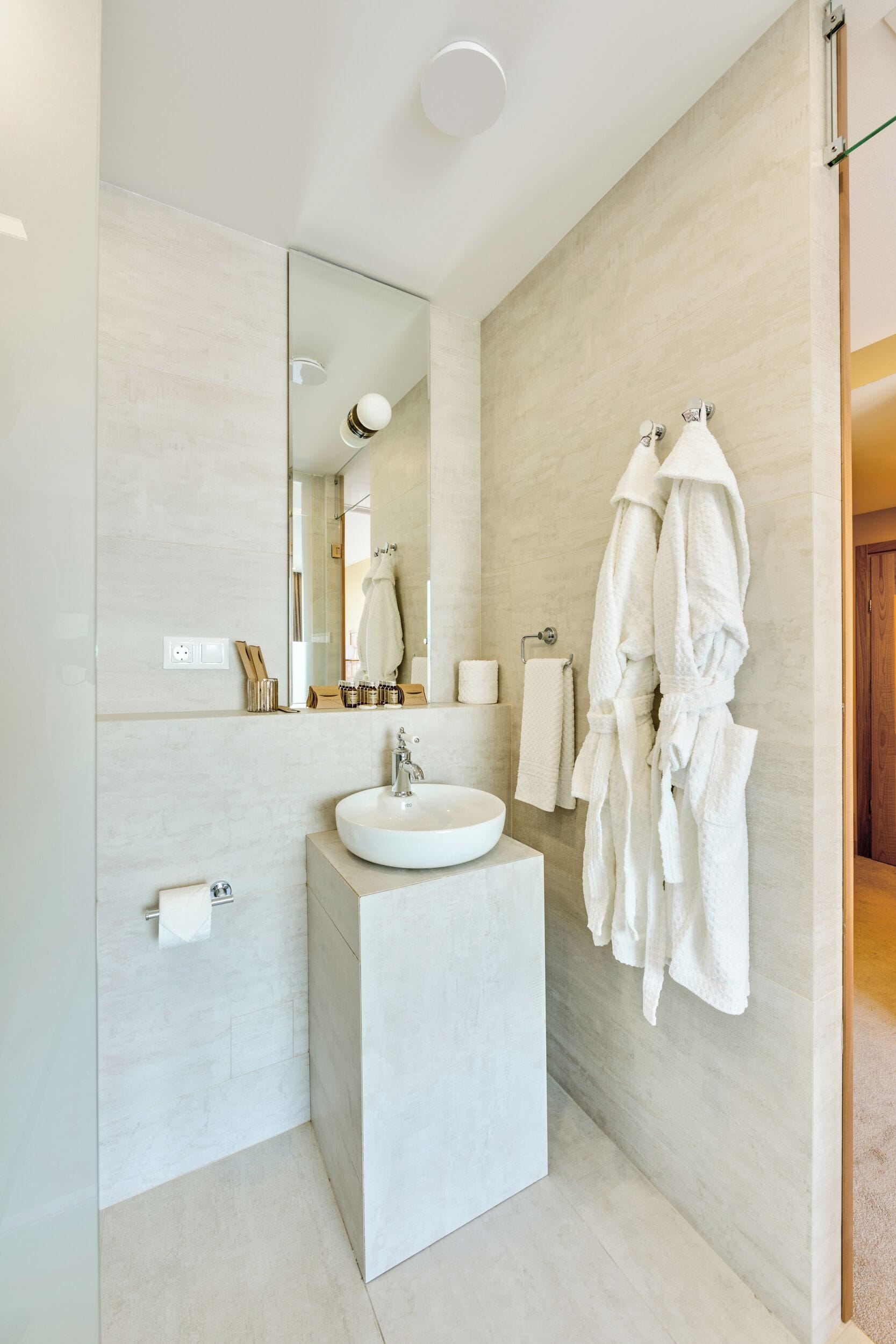 honeymoon double room | bathroom | shower, free toiletries, hair dryer, bathrobes