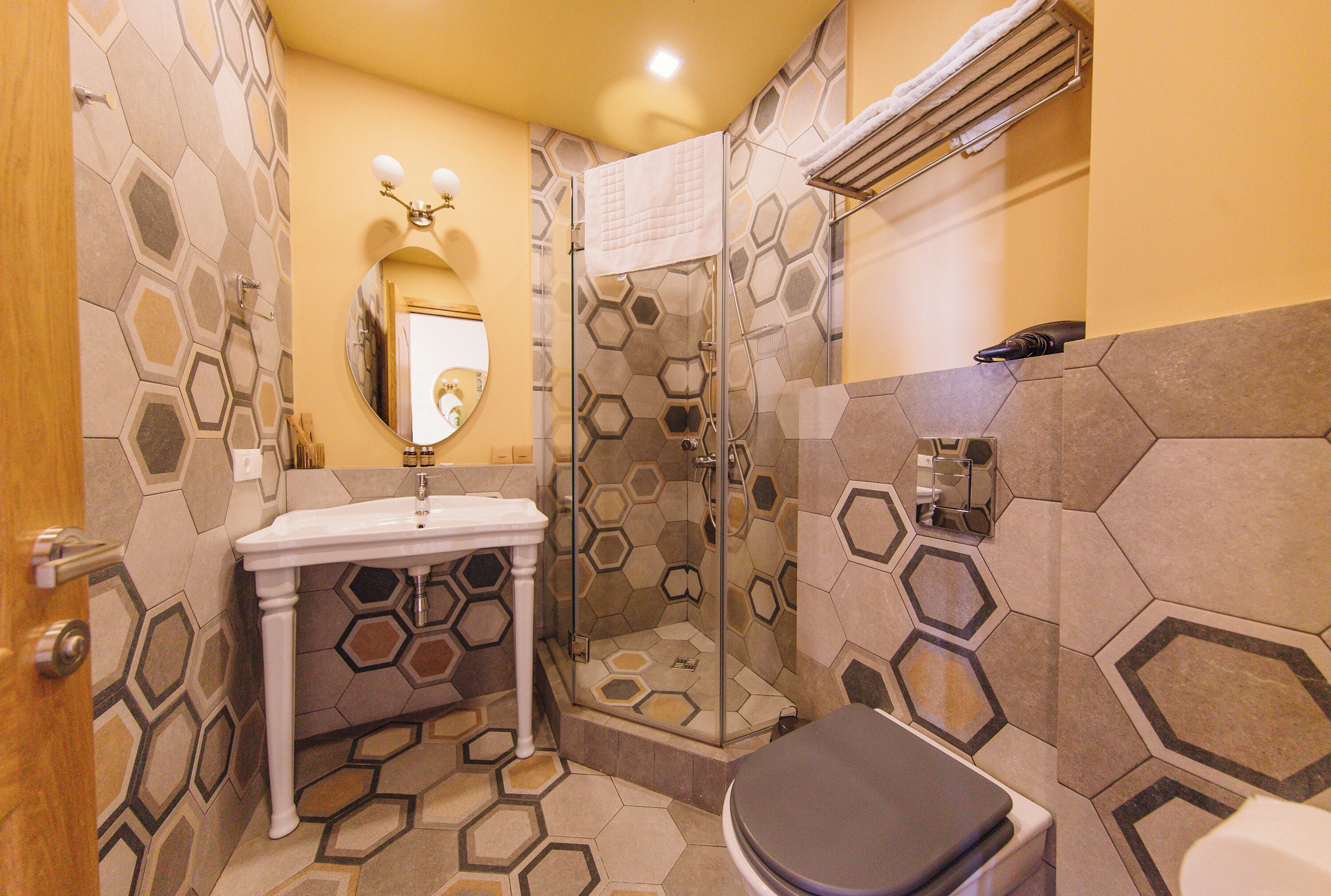 shower, free toiletries, hair dryer, bathrobes