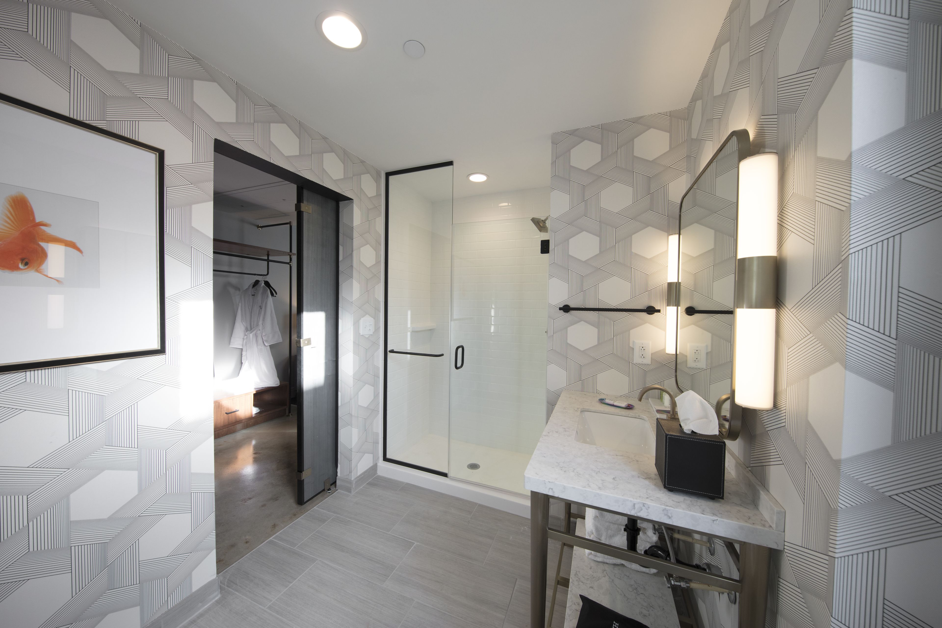 signature suite, 1 king bed | bathroom | shower, free toiletries, hair dryer, bathrobes