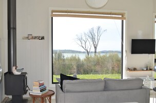 Una televisión de pantalla plana, una chimenea, un reproductor de DVD