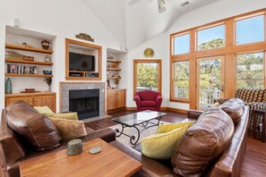 TV, fireplace, DVD player, foosball