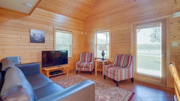TV, DVD player, books, video library