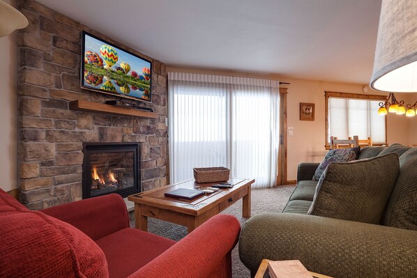 TV, fireplace, printers