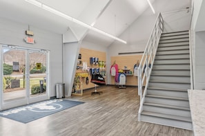 Enter a contemporary space with a clear path and clean design.