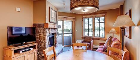 TV, fireplace, DVD player, stereo