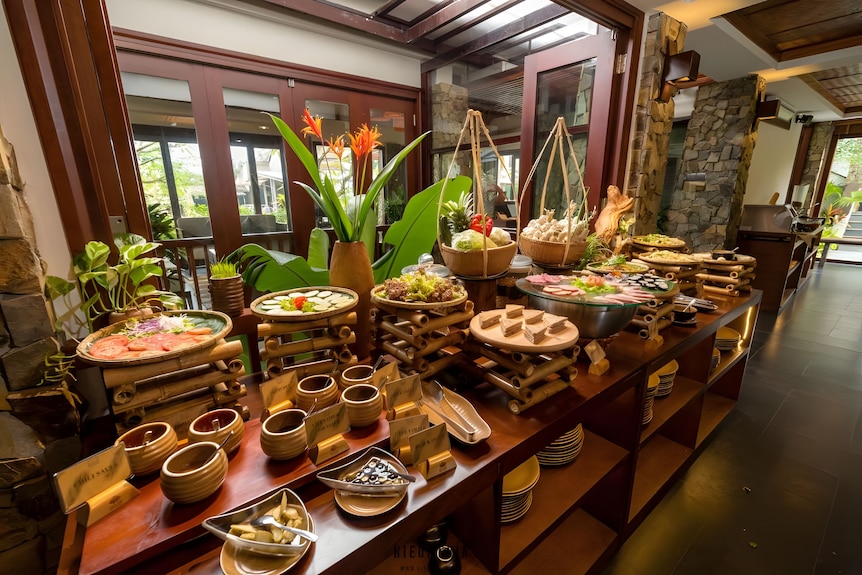 Khởi đầu ngày mới với bữa sáng đa dạng trong không gian nhà hàng trang nhã.