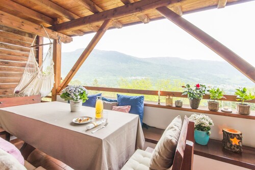 Maso Azzurro Chalet, charming 17th-century barn panoramic terraces fireplace. 
