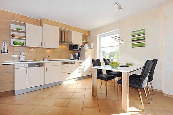 Fridge, microwave, dishwasher, coffee/tea maker