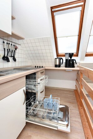 Fridge, microwave, dishwasher, high chair