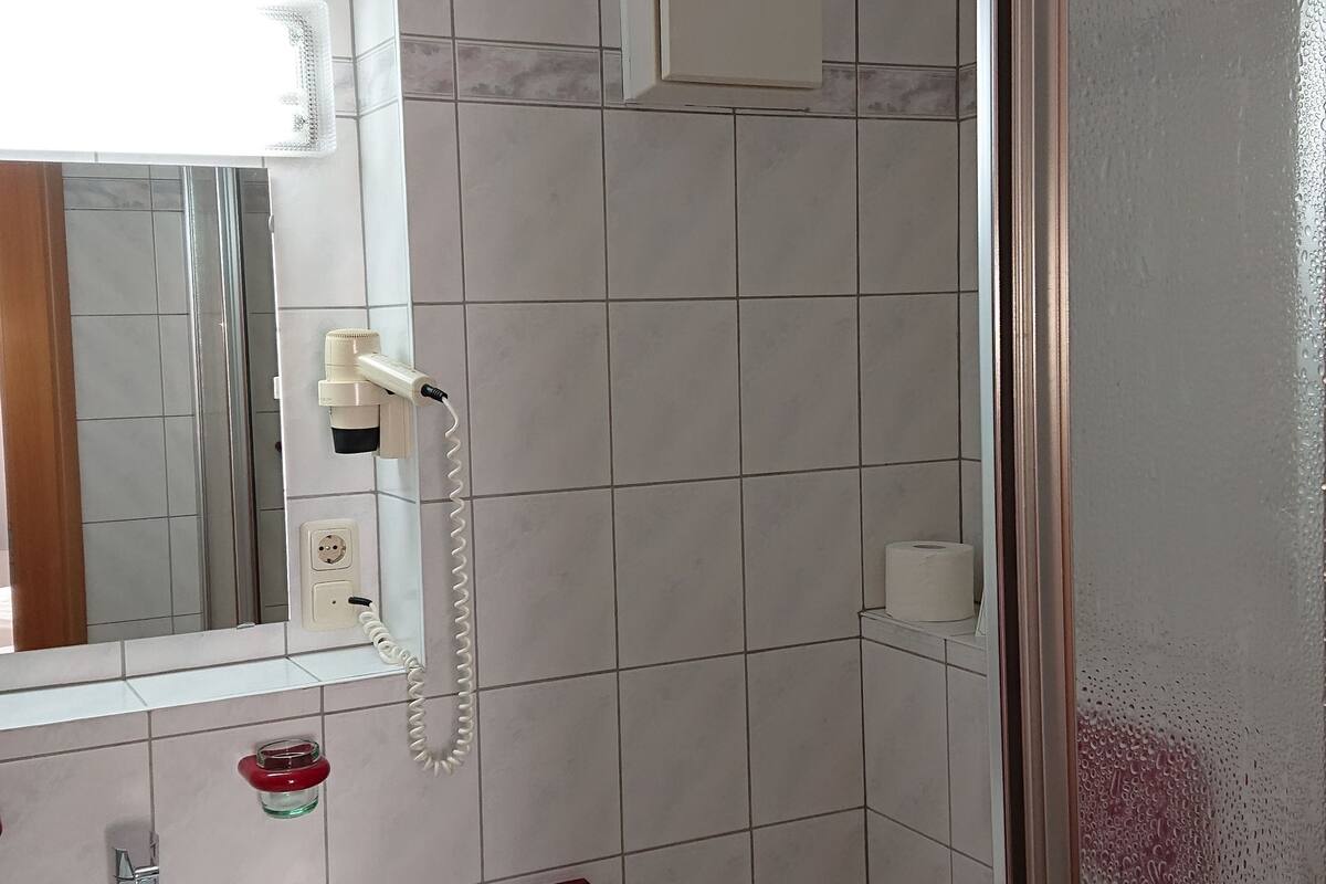 single room | bathroom | shower, towels