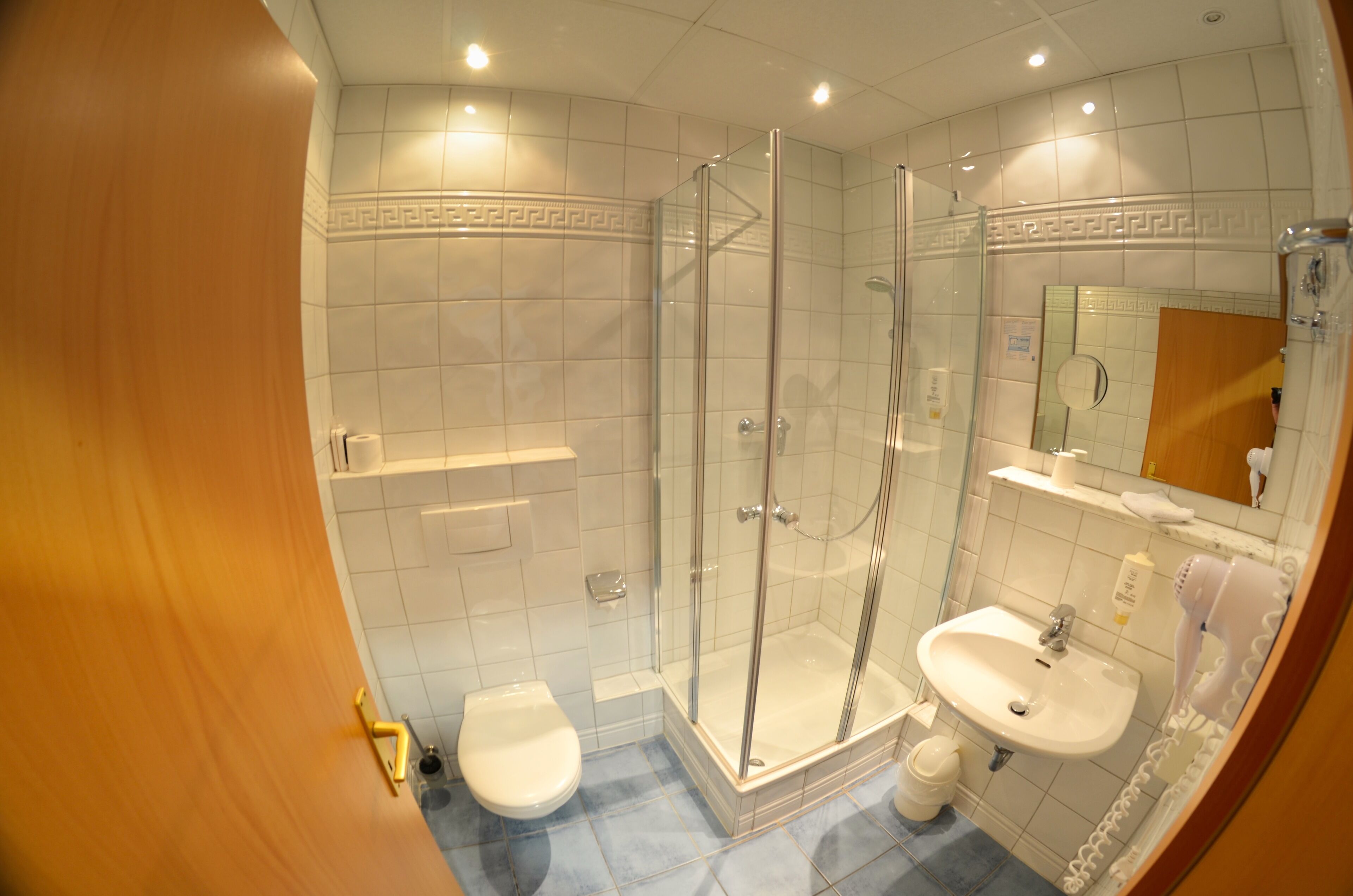 free toiletries, hair dryer, towels