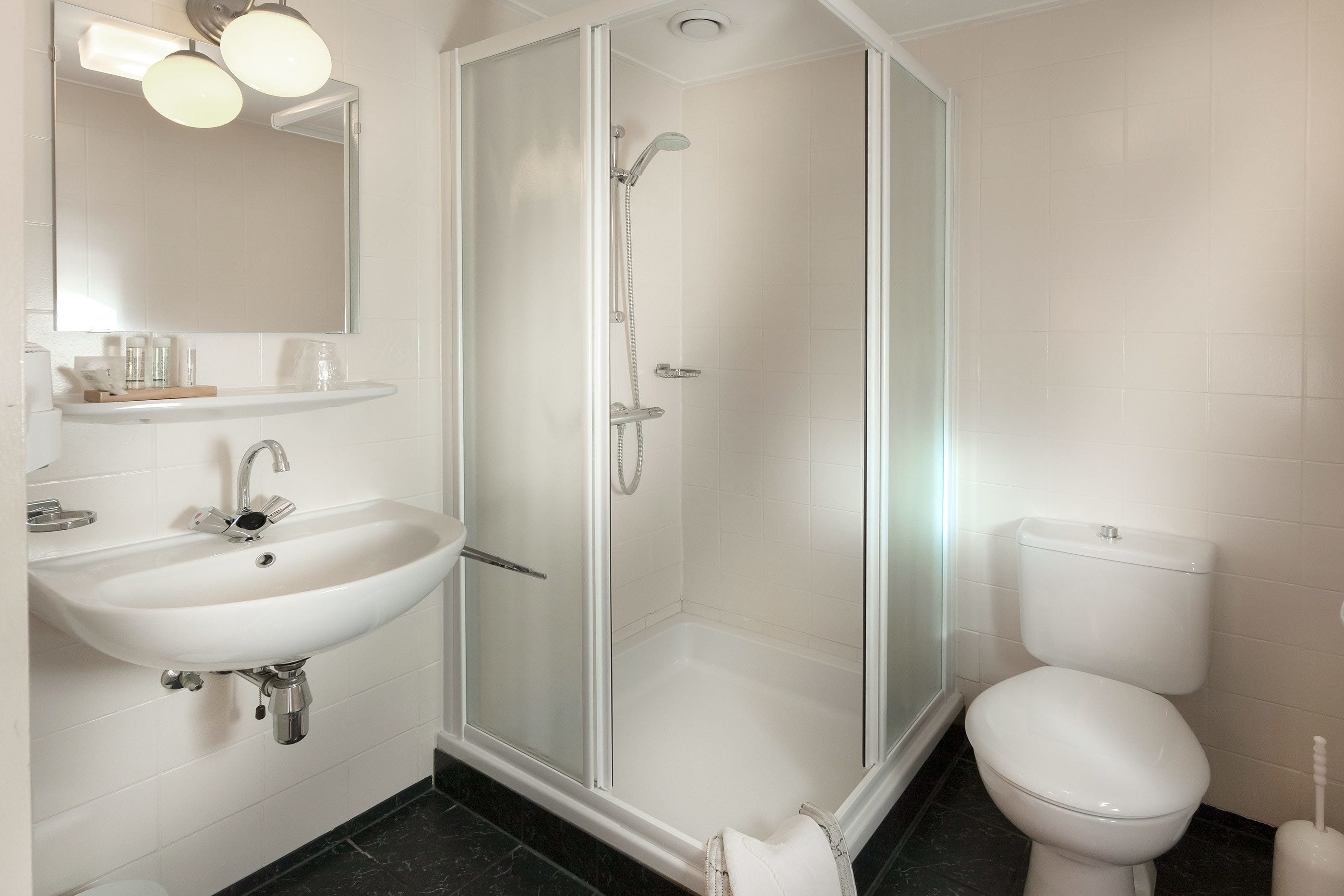 shower, free toiletries, hair dryer, towels