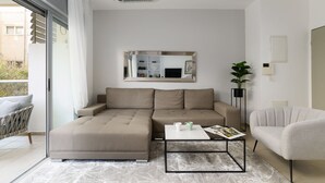 Apartment, 1 Bedroom, Terrace, Sea Facing | Living area - Quiet Hideaway & Terrace near Beach by FeelHome (Tel Aviv)