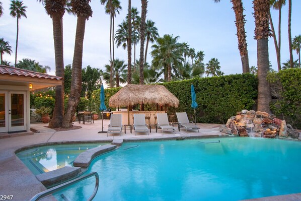 A heated pool - Book a Fall Getaway Today! Delightful Gated Estate with Tiki Bar and Pool! (Palm Springs)