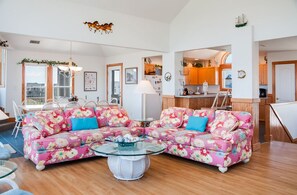 TV, fireplace, DVD player, table football - Brigadune: South Whalehead beach, Private Pool & Spa, Pet-friendly (Corolla)