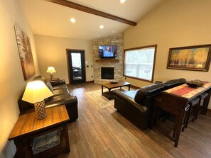 Smart TV, fireplace, foosball, stereo