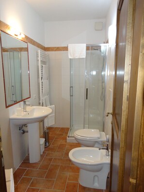 Shower, hair dryer, bidet, towels - Montegonfoli MANDORLO, SAN GIMIGNANO, apt. with pool, terrace and amazing views (San Gimignano)