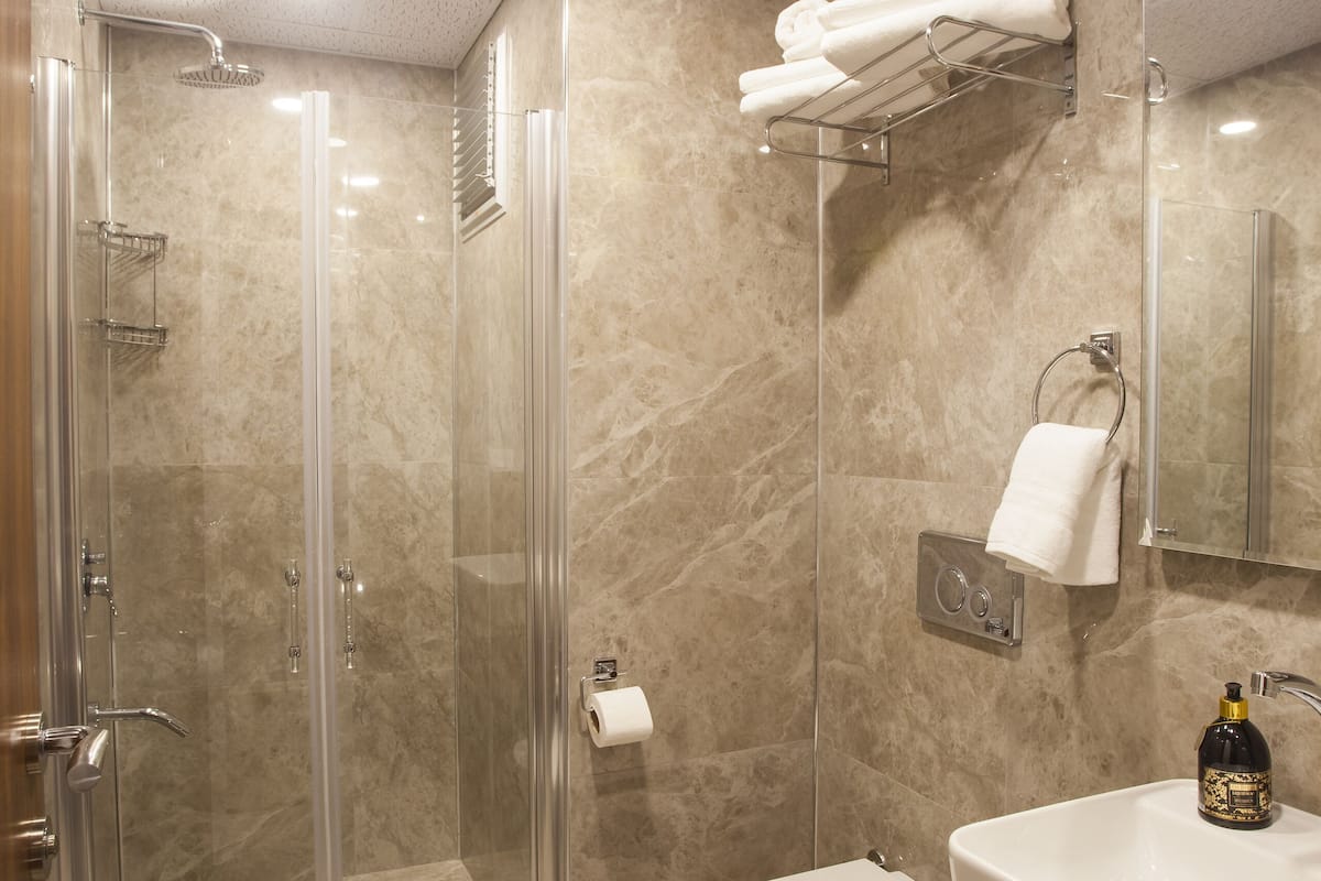 shower, free toiletries, hair dryer, slippers