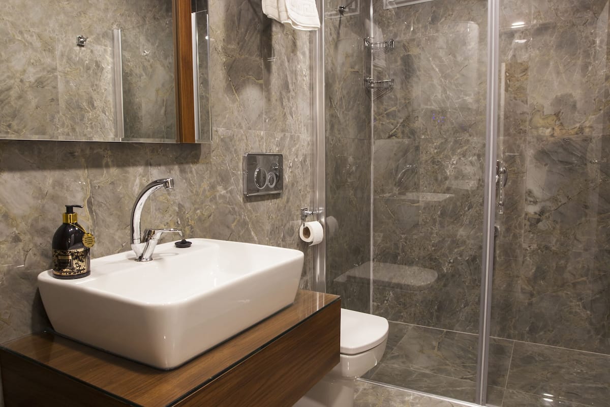 shower, free toiletries, hair dryer, slippers