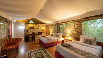 Family Tent, 2 Double Beds, River View | 1 bedroom, premium bedding, memory foam beds, minibar