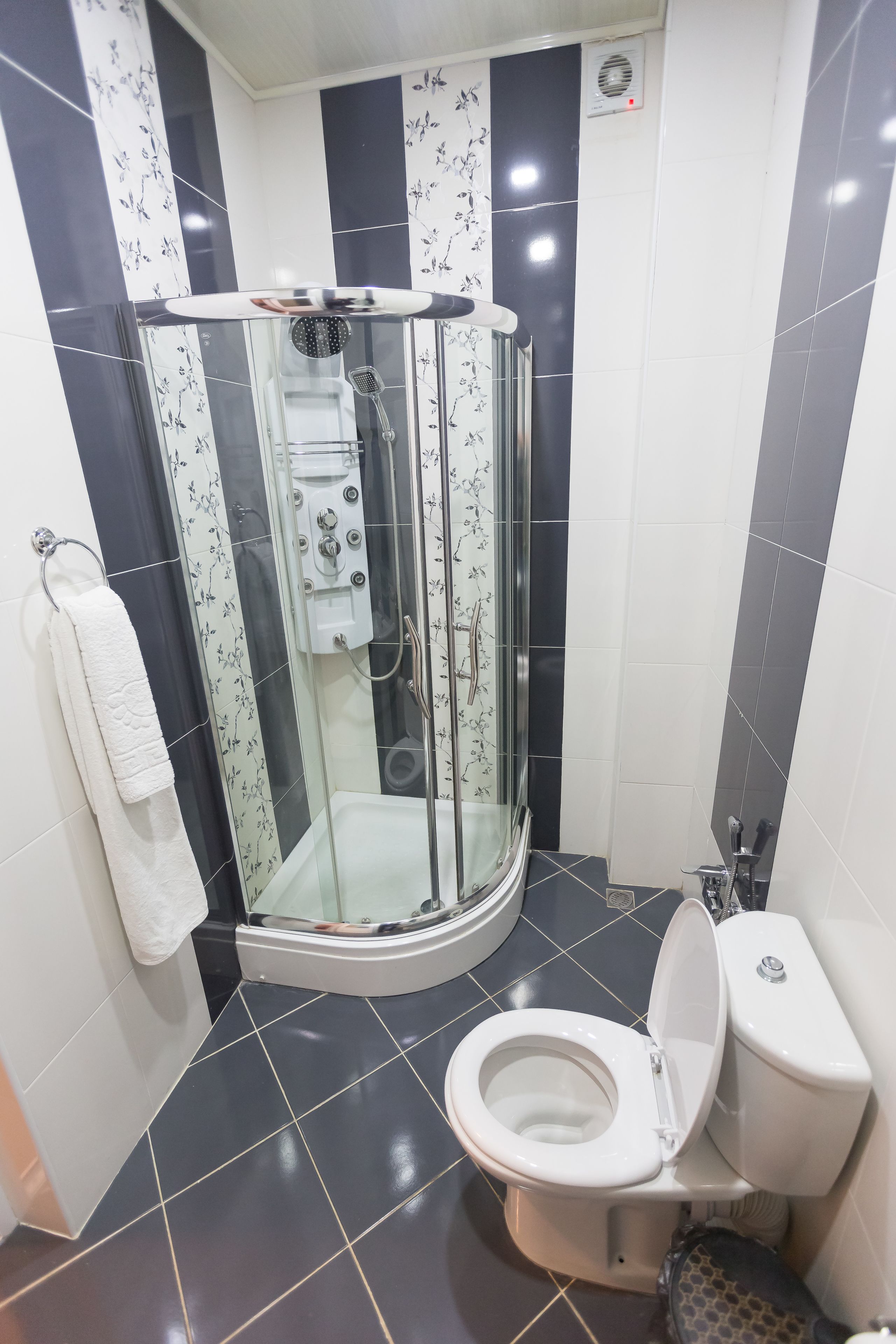 Shower, free toiletries, towels