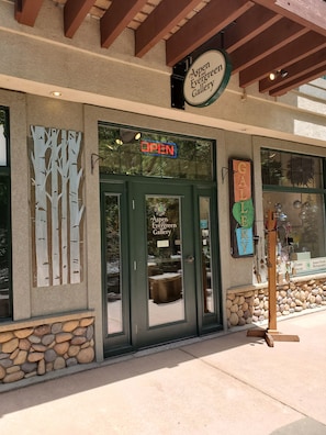 Welcome to Aspen and Evergreen Gallery, featuring a unique blend of modern and rustic design elements.