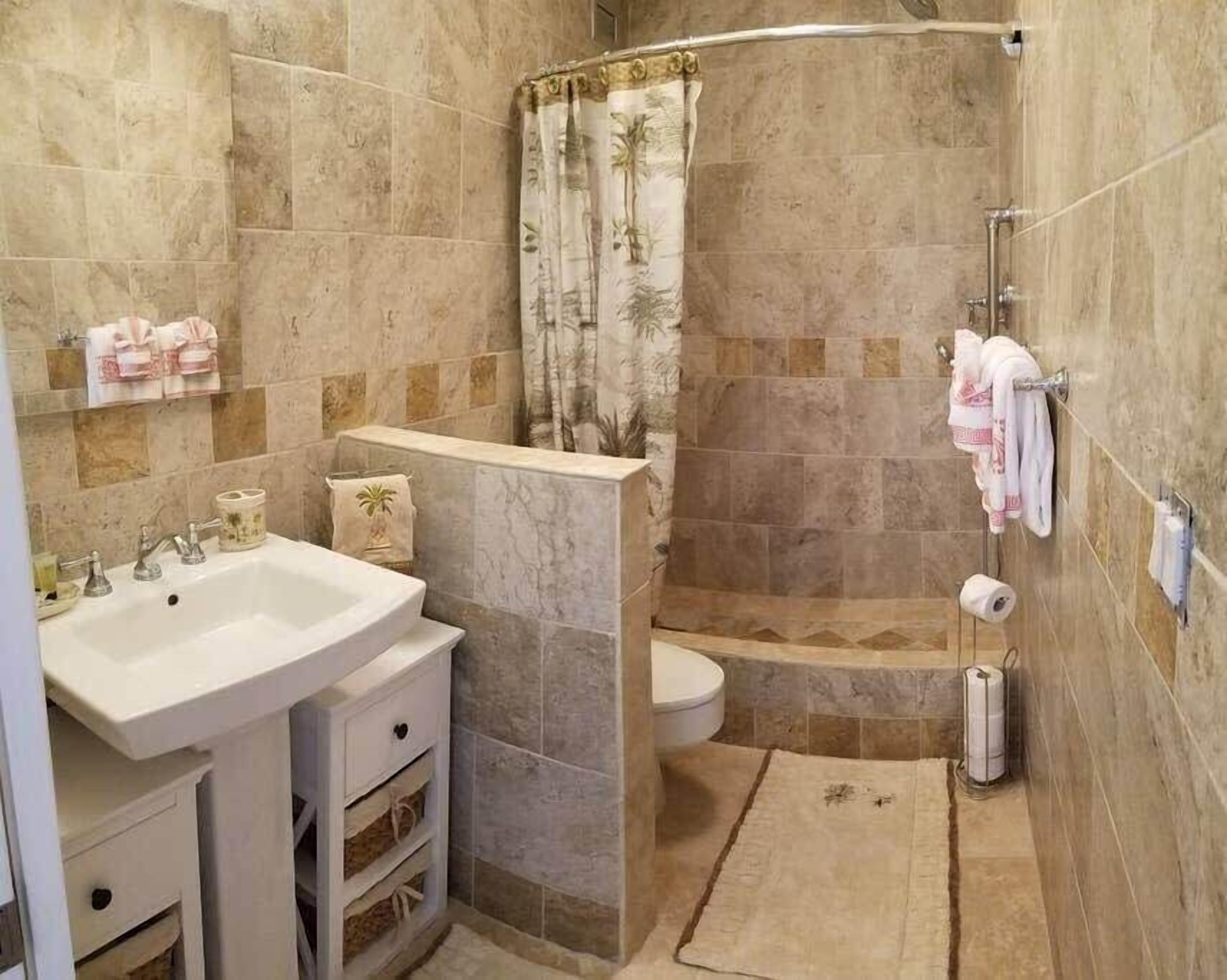 Shower, free toiletries, hair dryer, towels