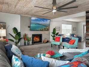 TV, fireplace, table football, offices