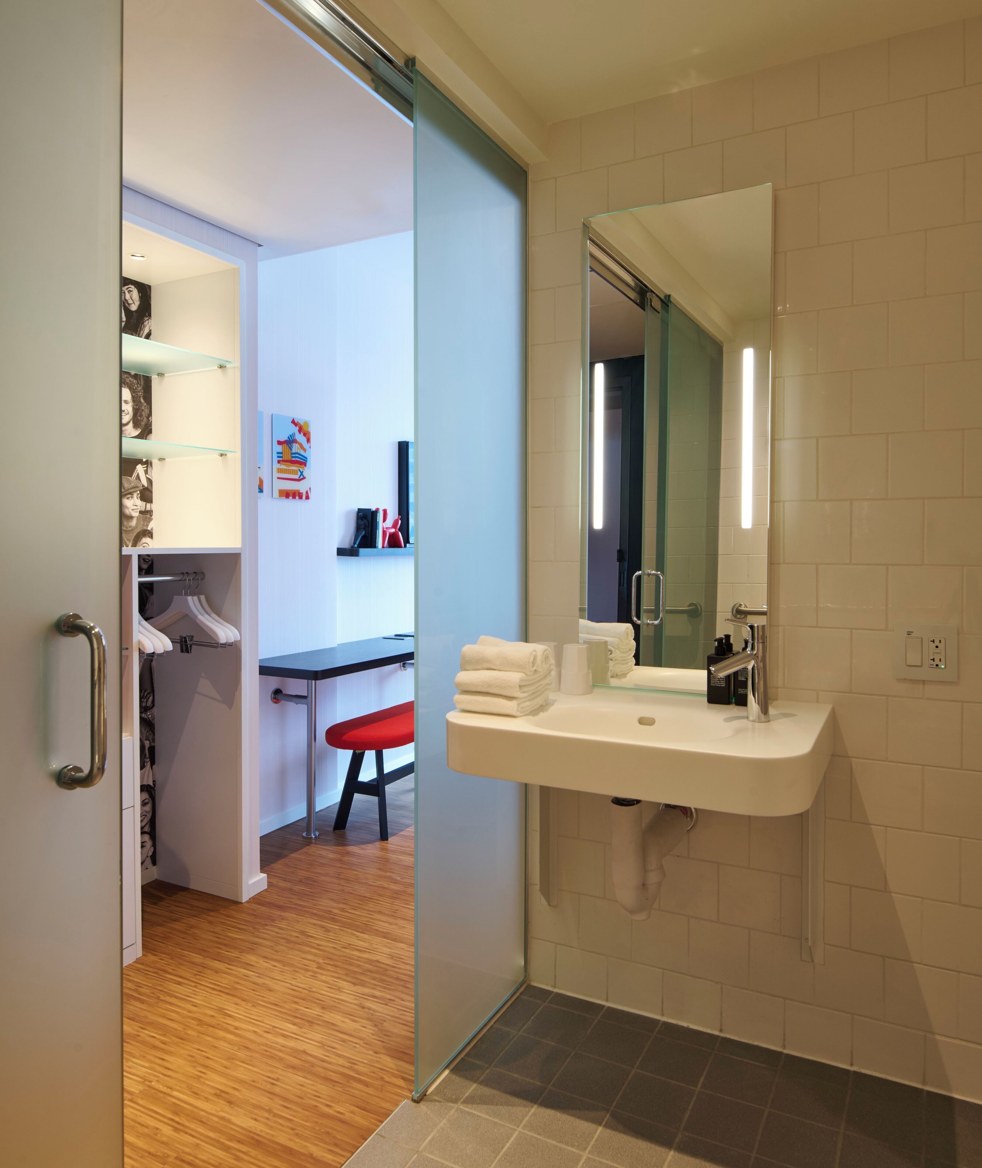 Room, 1 King Bed (Mobility Accessible, Roll-In Shower) | Bathroom | Shower, hydromassage showerhead, eco-friendly toiletries, hair dryer