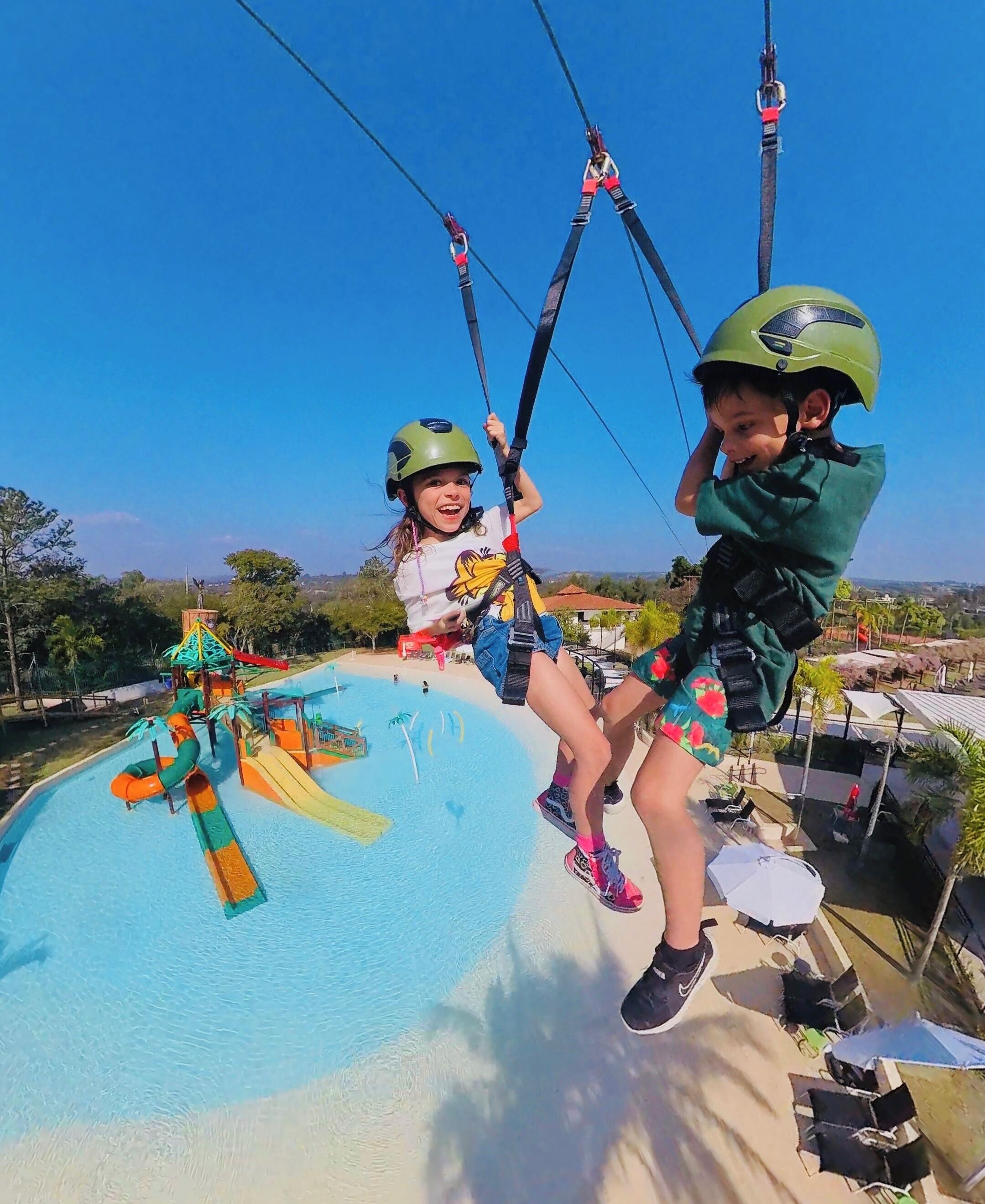 A water park with slides and a rope course.