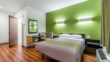 Desk, laptop workspace, free WiFi, bed sheets