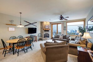 TV, fireplace - W3401 | Spacious Condo | Short Walk to Skiing | Winter Shuttle | Pool | Hot Tub (Steamboat Springs)