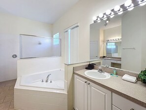 Combined shower/tub, hair dryer