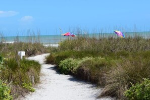 On the beach, beach umbrellas