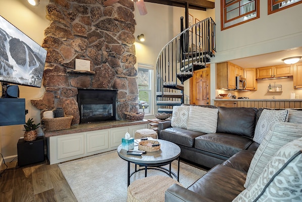 テレビ、暖炉、DVD プレーヤー