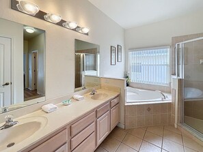 Combined shower/tub, hair dryer